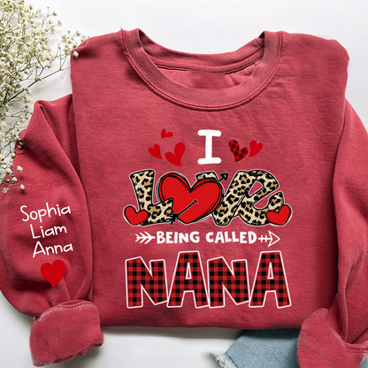 Personalized printed sweatshirt I Love Being Called Nana, Leopard Print heart, A Valentine's Day Gift For Grandmother And Grandchildren
