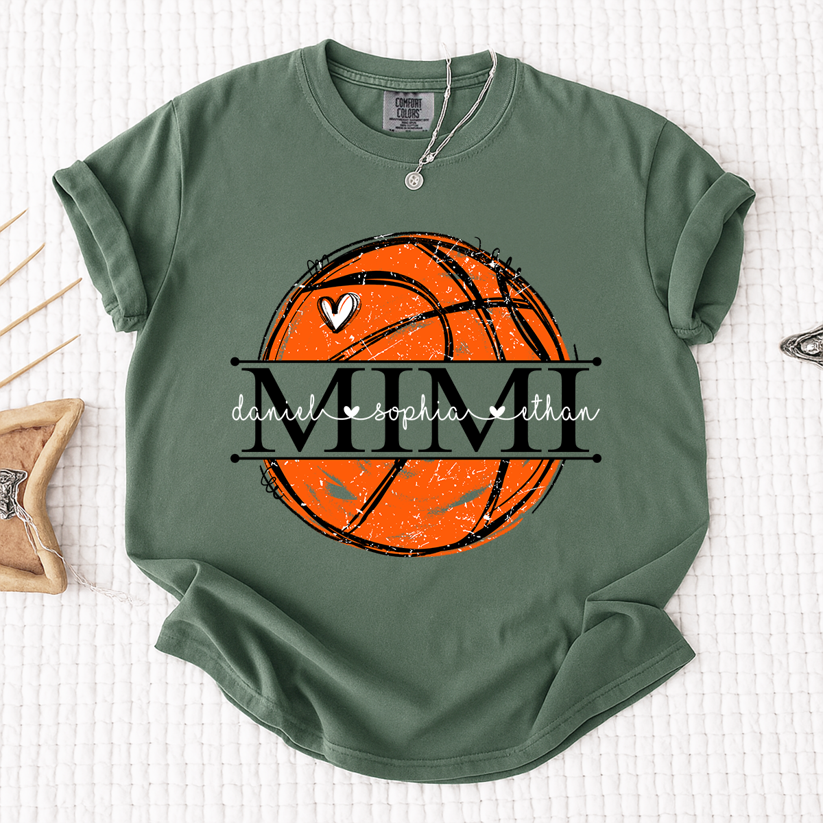 Comfort Basketball Mimi Shirt Personalized with Grandkids Names, Custom Sports Family T Shirt