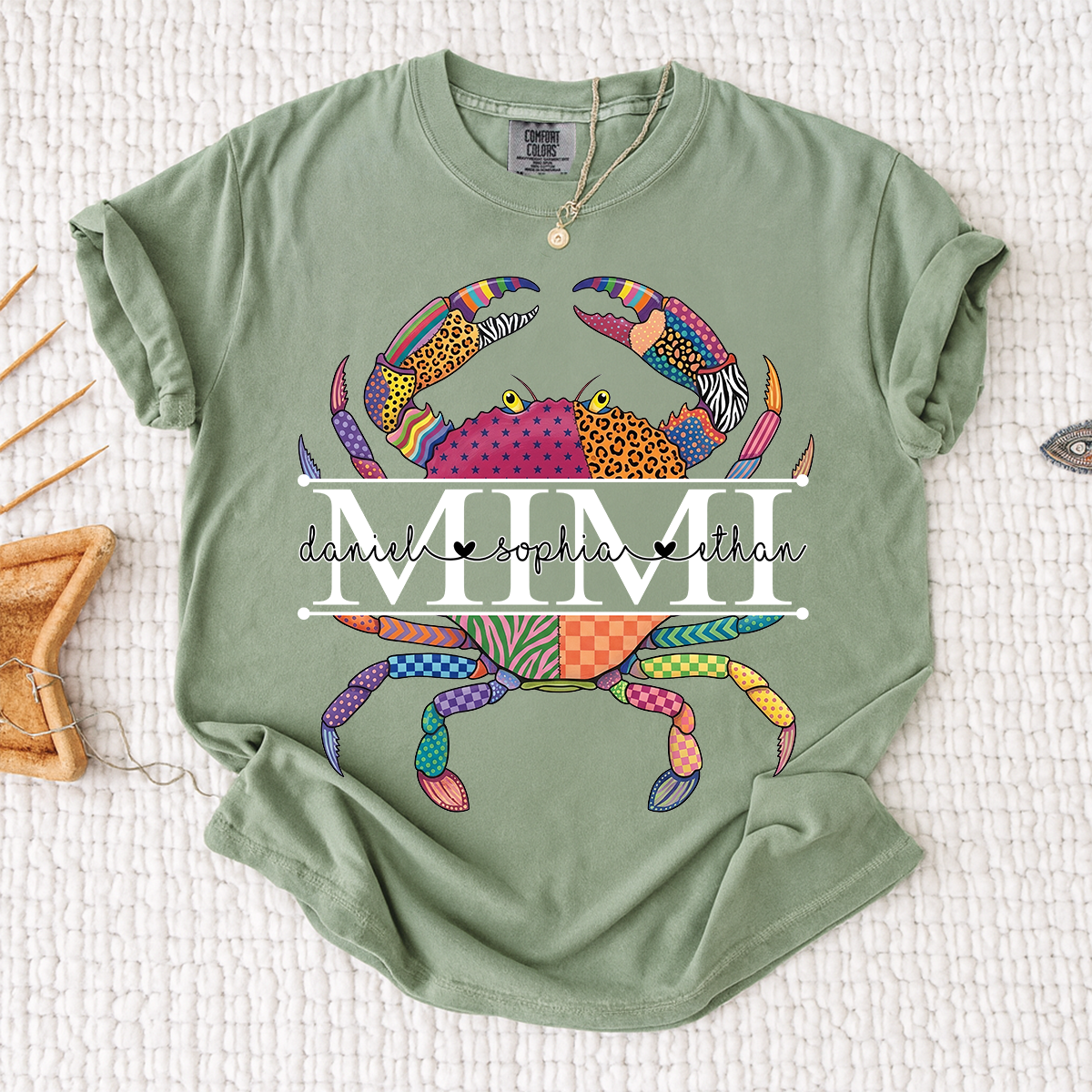 Comfort Colors® Personalized Mimi Crab T-Shirt for Women Colorful Summer Graphic Tee