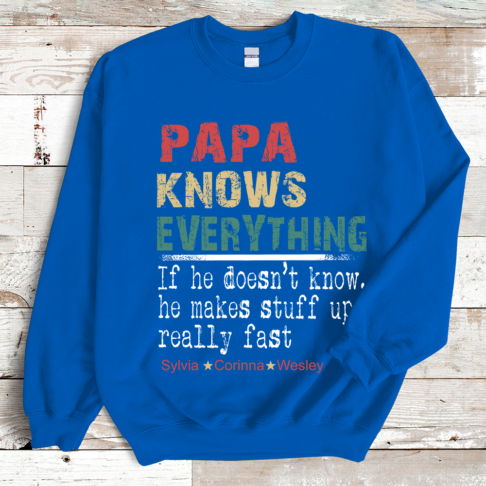 Personalized Papa Knows Everything, Grandpa Shirt With Grandkids Sweatshirt