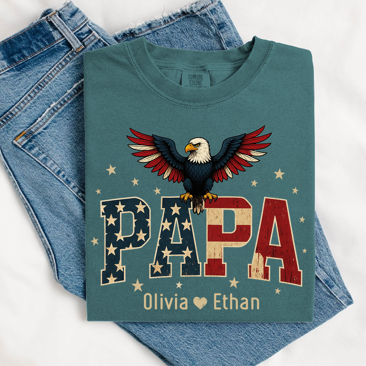 Comfort Colors® Personalized Papa Shirt, Eagle with Grandkids name T-Shirt, Custom Shirt for Fathers Day
