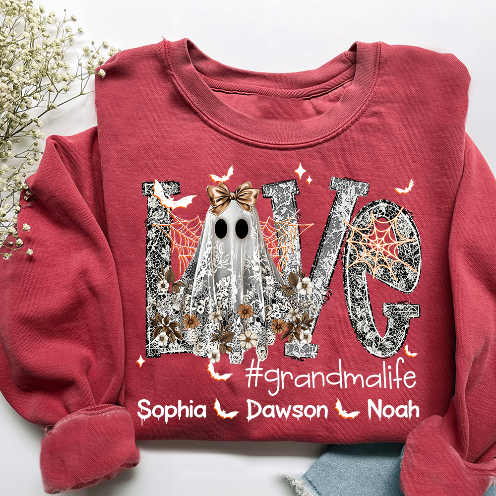Personalized Halloween Grandma Life Sweatshirt, Custom Love Bats with Kids Names