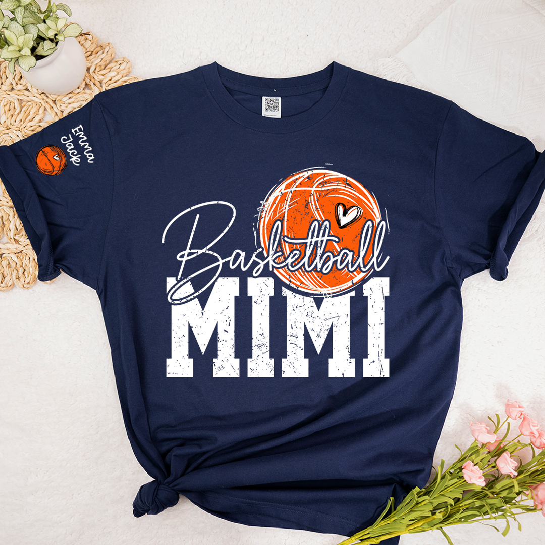 Basketball Mimi T Shirt with Custom Names, Basketball Heart and Hoop Design