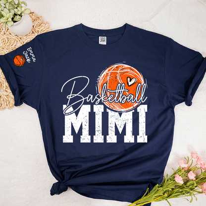 Basketball Mimi T Shirt with Custom Names, Basketball Heart and Hoop Design