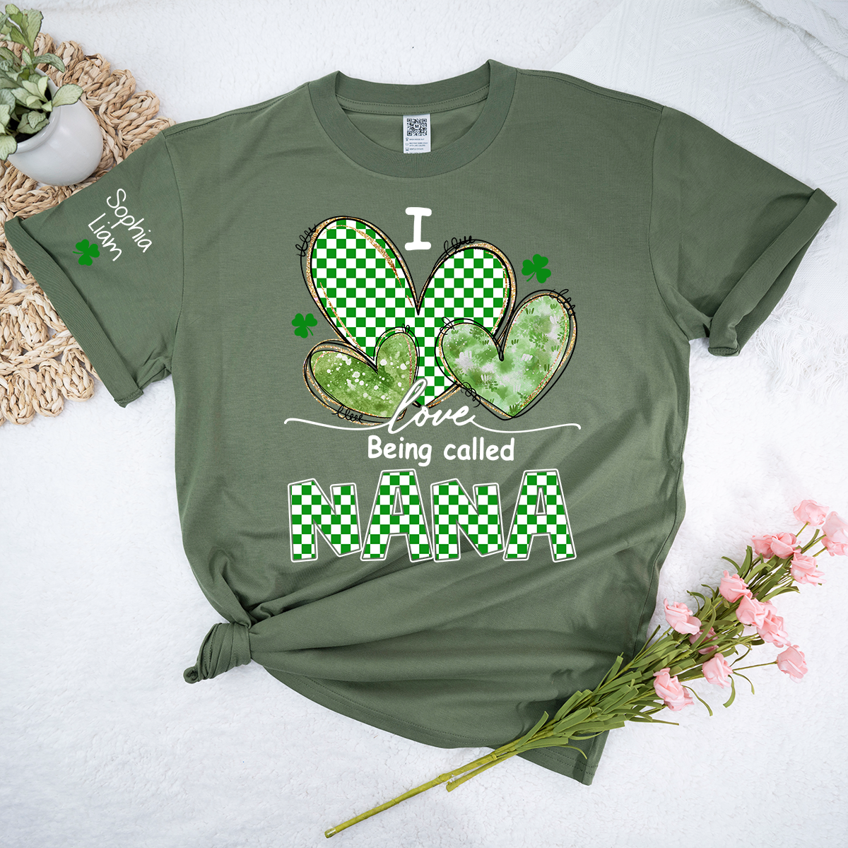 I Love Being Called Nana Shamrock Shirt, St Patricks Day Grandma T Shirt with Green Hearts, Cute Nana Gift for Spring Holiday