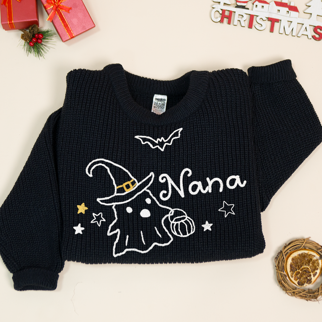 Mimi Boo Sweater – Embroidered Halloween Knit Pullover for Grandma