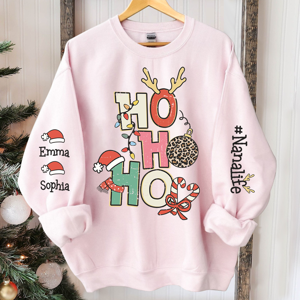 Retro Ho Ho Ho Christmas Sweatshirt, Custom Nana And Kids, Grandma Gift TH Sweatshirt