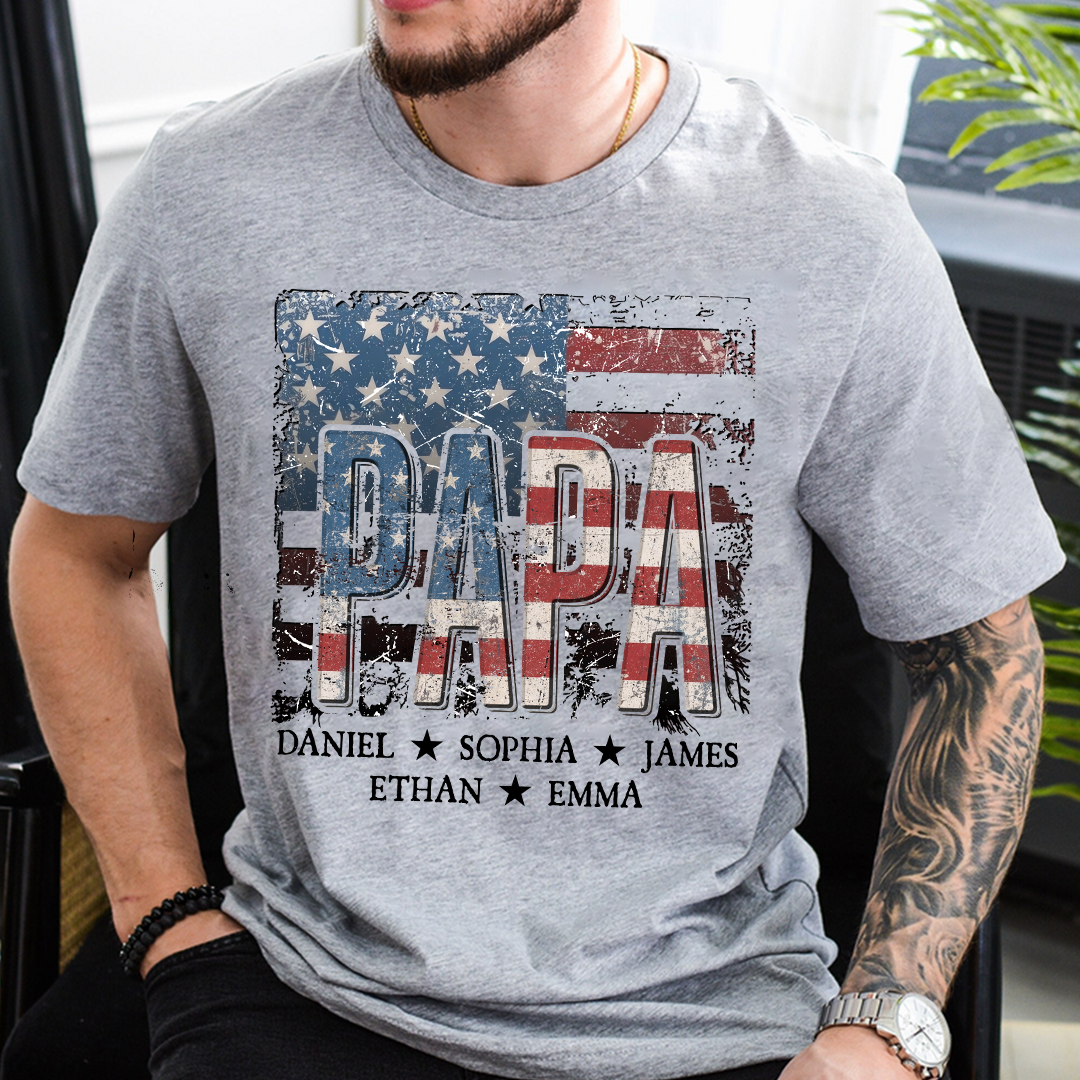 Personalized Papa 4th July Independence Day American Flag T-Shirt, Patriotic gift for grandma