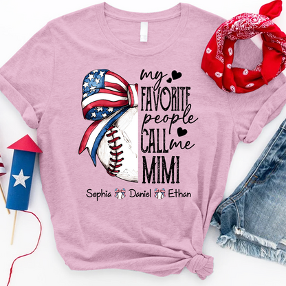 Personalized Mimi Baseball Shirt, My Favorite People Call Me Mimi T Shirt, Custom Grandma Baseball Gift with Kids Names
