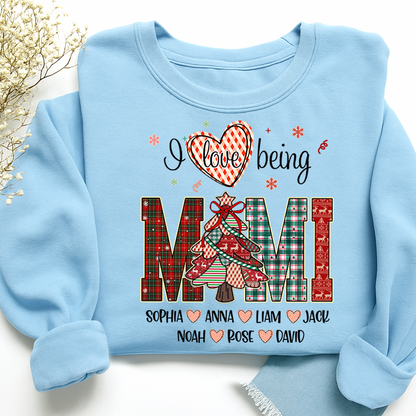Personalized I Love Being Mimi Christmas Sweatshirt, Customized Gifts for Grandma and Grandchild