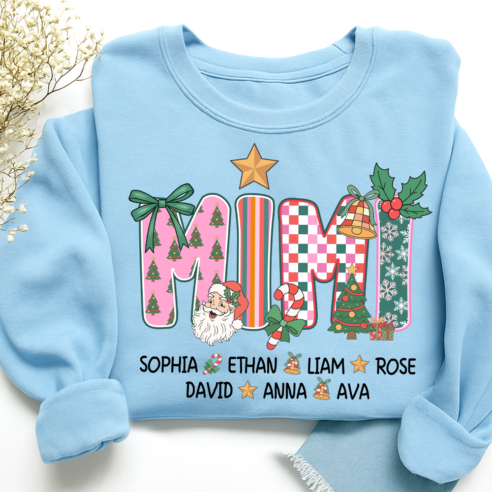 Christmas Grandma Sweatshirt with Custom Kids’ Names, Cozy Holiday Gift