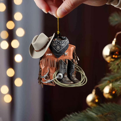 Personalized Cowboy Ornament 2025 – Custom Name Western Hat & Boots Ornament, Gift for Country Lovers Ornament
