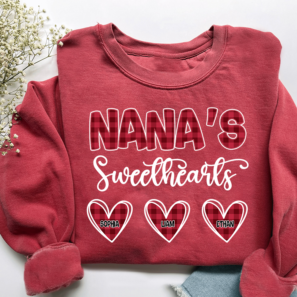 Nana's Sweethearts Sweatshirt, Custom Printed Heart Sweatshirt As A Gift For Grandma And Grandchildren