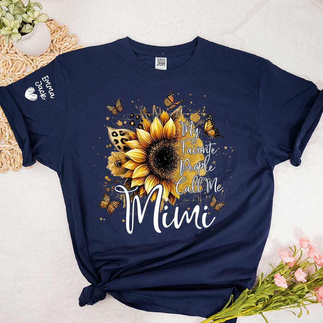 My Favorite People Call Me Mimi Shirt, Personalized Nana T-Shirt with Sunflower and Butterfly Design
