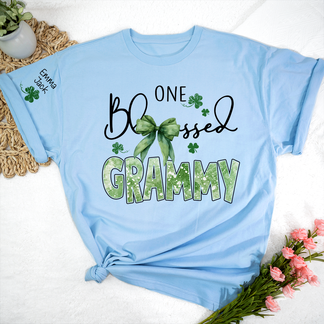 One Blessed Grammy T-Shirt, St Patrick’s Day Shamrock Family T Shirt with For Gift Grandma And Kids