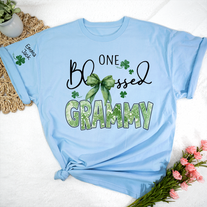 One Blessed Grammy T-Shirt, St Patrick’s Day Shamrock Family T Shirt with For Gift Grandma And Kids