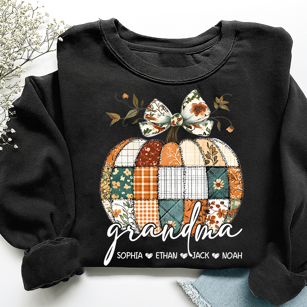 Vintage Patchwork Pumpkin Sweatshirt,  ustom Gifts for Grandma and Grandchild