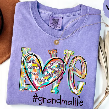 Comfort Colors® Love Grandma Color T-Shirt, Custom Grandma With Grandkids Shirt
