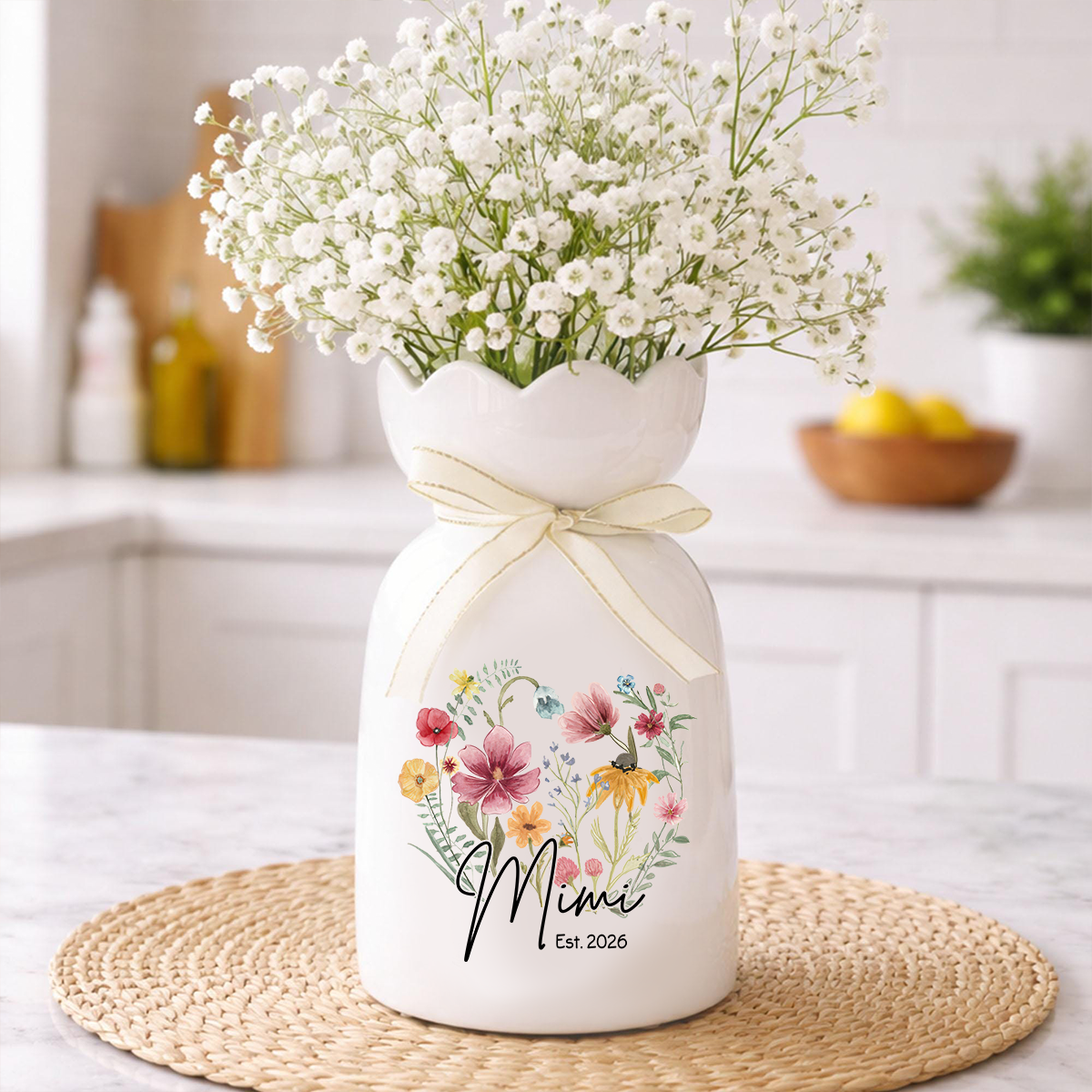 Custom Mimi Flower Vase, Personalized Ceramic Vase with Family Names, Ideal Gift for Nana