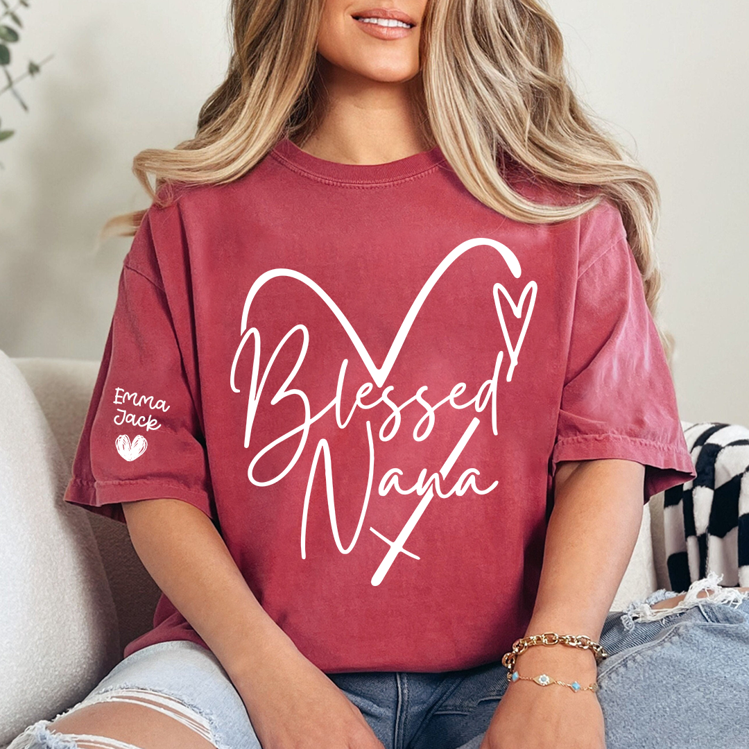 Blessed Nana T-Shirt, Personalized Nana T-Shirt with Custom Names and Heart Design