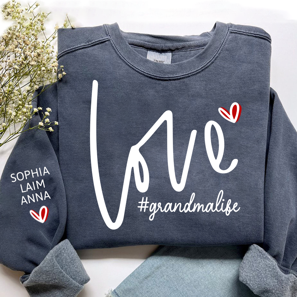 Custom Love Grandma Life Valentine Sweatshirt, Heart Valentine Gifts For Grandma And Kids