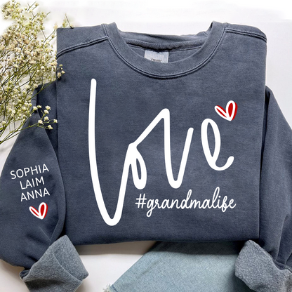 Custom Love Grandma Life Valentine Sweatshirt, Heart Valentine Gifts For Grandma And Kids