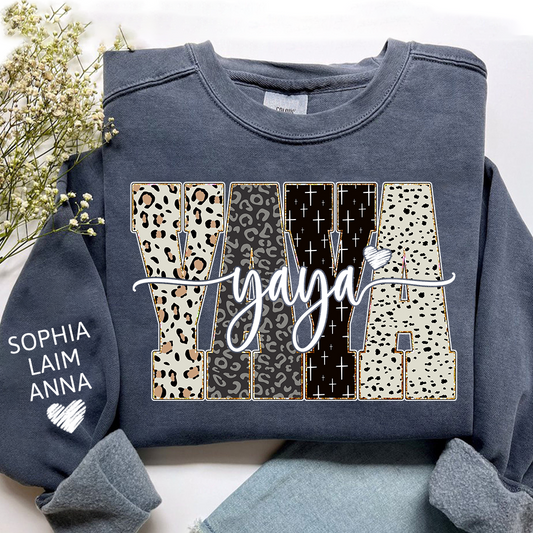 Personalized YaYa Leopard Sweatshirt – Custom Bible Style Design, Unique Gift for Grandma and Her Grandkids