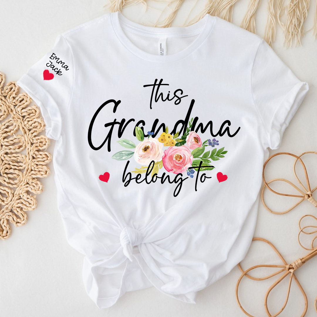 This Grandma Belongs to Shirt, Personalized Grandma T-Shirt with Custom Kids Names and Floral Design