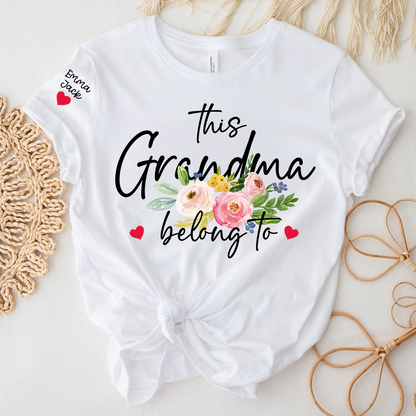 This Grandma Belongs to Shirt, Personalized Grandma T-Shirt with Custom Kids Names and Floral Design