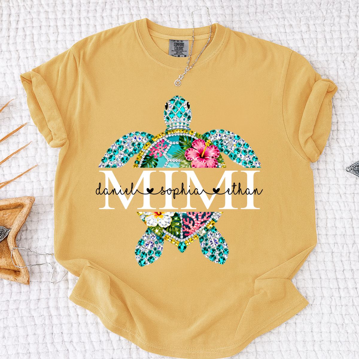 Comfort Colors Custom Mimi Turtle Monogram Shirt – Personalized Family Name Turtle Graphic Tee, Ocean Lover Gift for Women