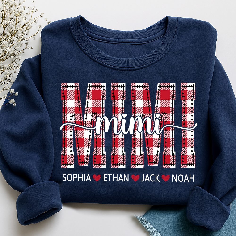 Personalized Gigi Grandma Sweatshirt, Plaid Holiday Shirt with Grandchildren Names