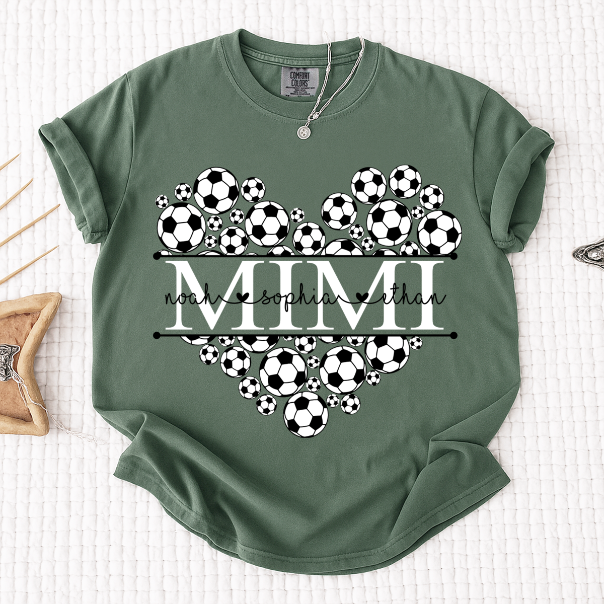 Comfort Colors® Personalized Grandma Soccer Tee, Custom Soccer Mimi Shirt with Custom Grandkids names