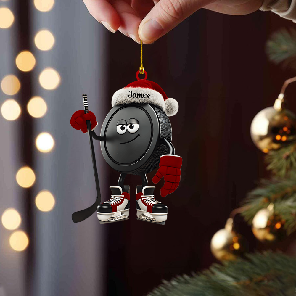 Personalized Hockey Ornament 2025 – Custom Name Puck Christmas Ornament, Funny Gift for Hockey Players & Fans Ornament