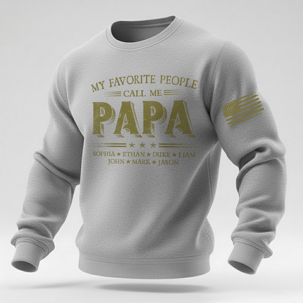 Custom Papa Crewneck Sweatshirt With Children Names, Personalized Dad Family Shirt