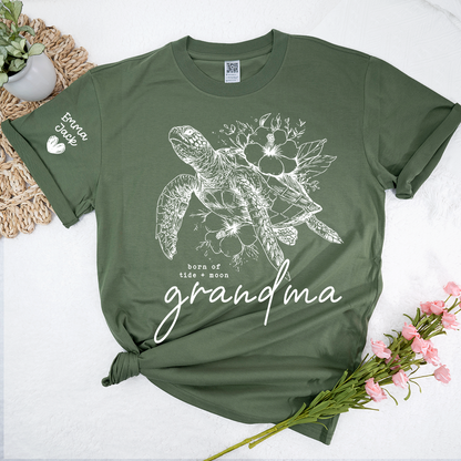 Custom Grandma Sea Turtle T Shirt, Personalized Grandchildren Names Sleeve Tee, Nature Lover Grandma Gift for Women