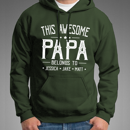 This Awesome Grandpa Belongs To Kids Hoodie, Custom Papa With Kids Names Hoodie, Gift For Hoodie Father Men's