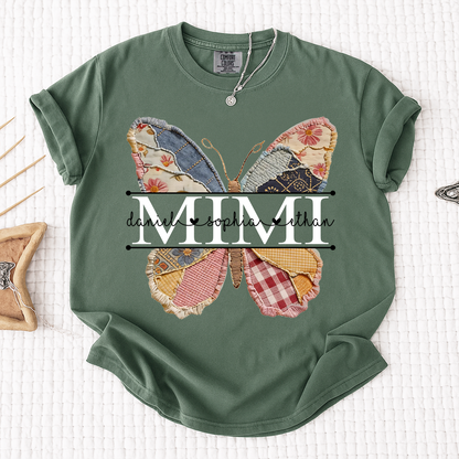 Comfort Personalized Mimi Butterfly Shirt, Custom Grandchildren Names Family T Shirt