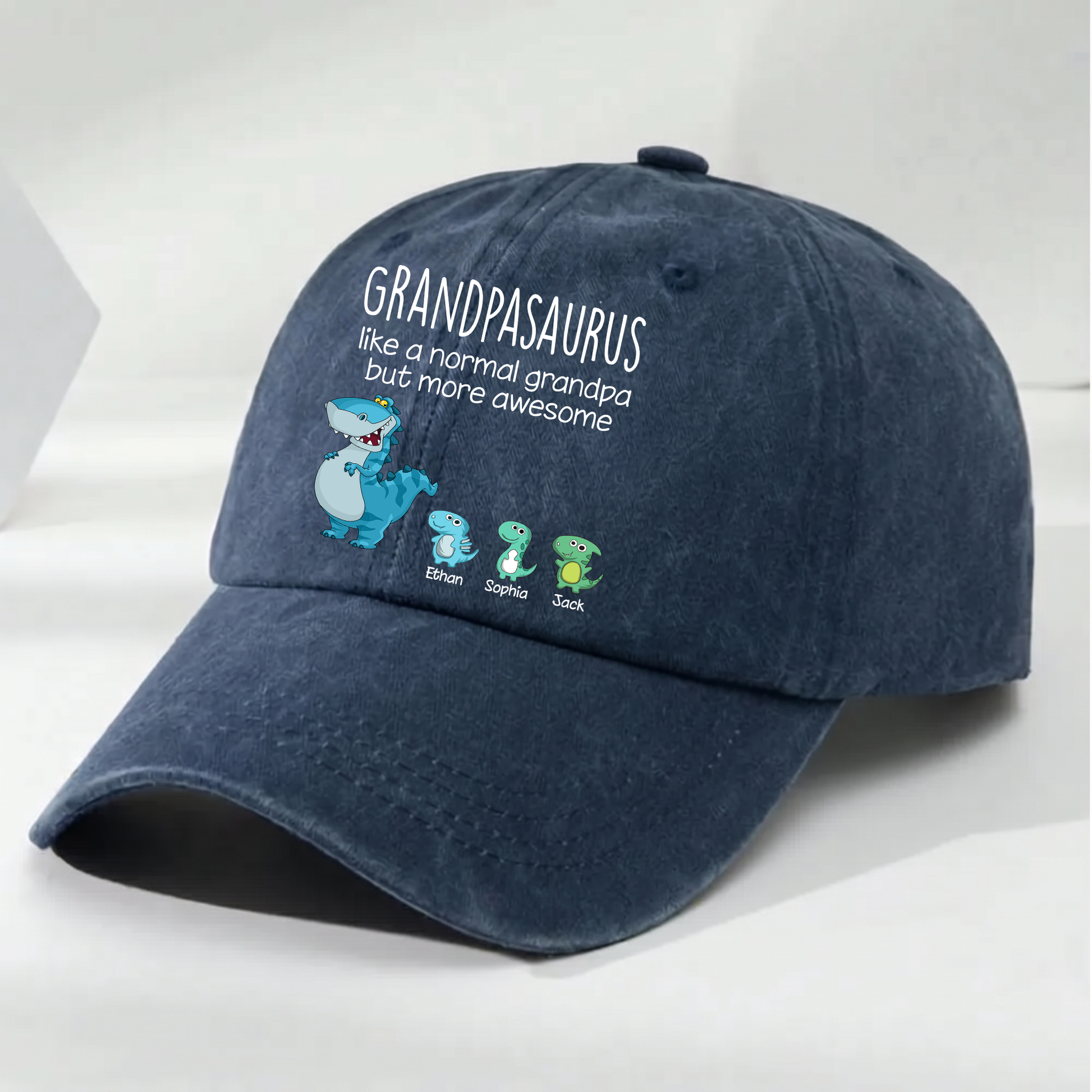 Grandpasaurus Dinosaur Hat for Grandpa, Funny Grandpa Cap with Cute Dino Family Design, Personalized Fathers Day Birthday Gift for Grandfather Dad Men