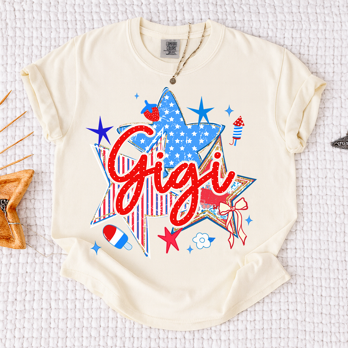 Comfort Colors® Personalized Gigi 4th of July Shirt, Patriotic Star Graphic Tee, Custom Grandma T Shirt, Independence Day Gift for Gigi