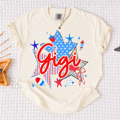 Comfort Colors® Personalized Gigi 4th of July Shirt, Patriotic Star Graphic Tee, Custom Grandma T Shirt, Independence Day Gift for Gigi