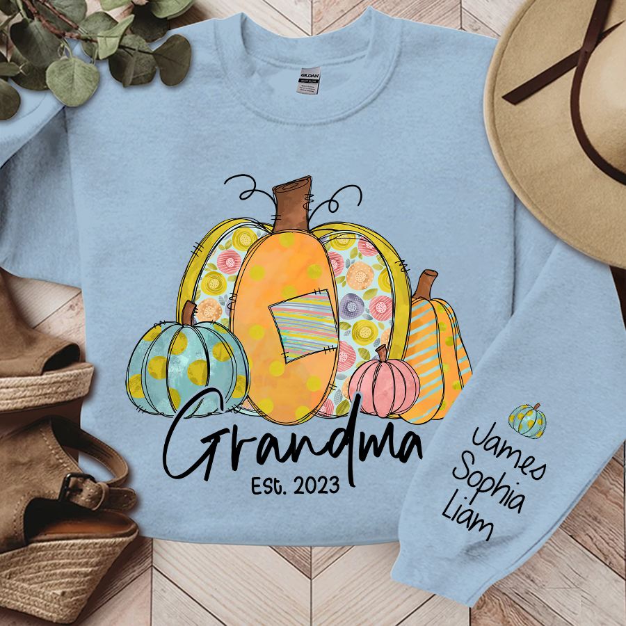 Personalized Grandma Pumpkin Fall Autumn And Kids Sweatshirt, Grandma Gift TH