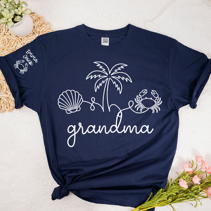 Personalized Grandma Beach Shirt, Custom Grandkids Names Sleeve Tee, Coastal Grandma T Shirt, Ocean Lover Gift for Grandma