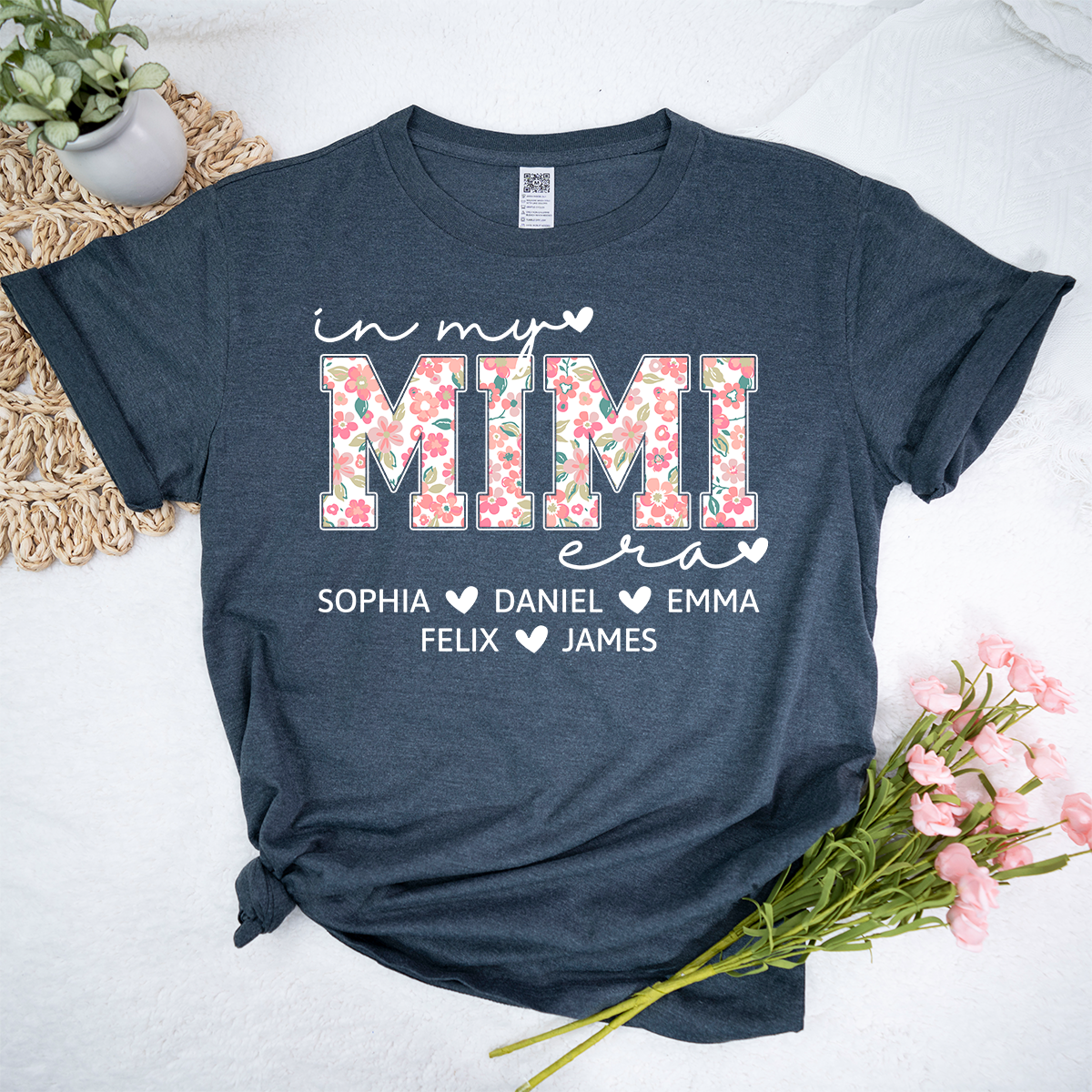 Custom In My Mimi Era Shirt, Personalized with Kids' Names and Floral Letters