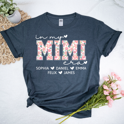 Custom In My Mimi Era Shirt, Personalized with Kids' Names and Floral Letters