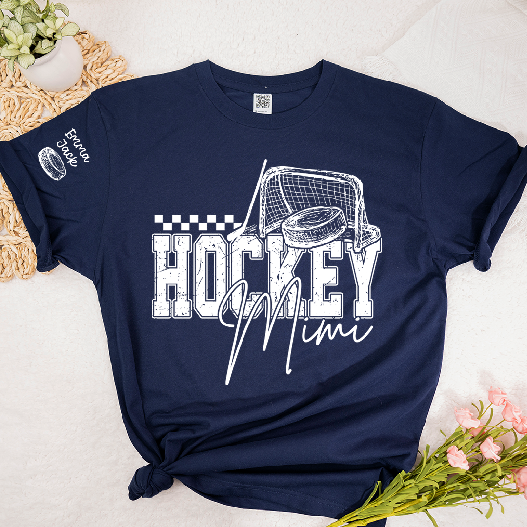 Custom Hockey Mimi T Shirt, Personalized Family Names with Hockey Design