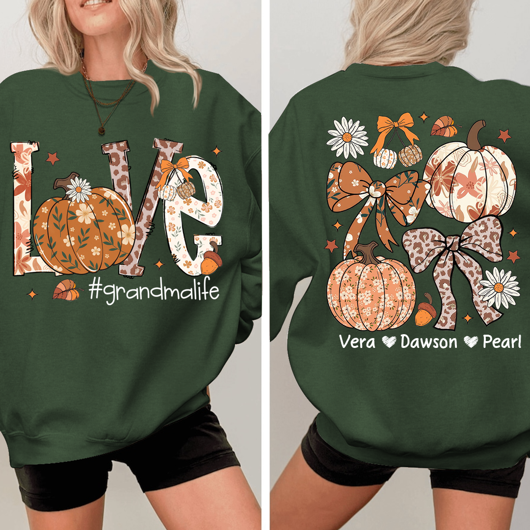 Personalized Love Grandmalife Pumkin Sweatshirt, Custom Gifts for Grandma and Grandchild