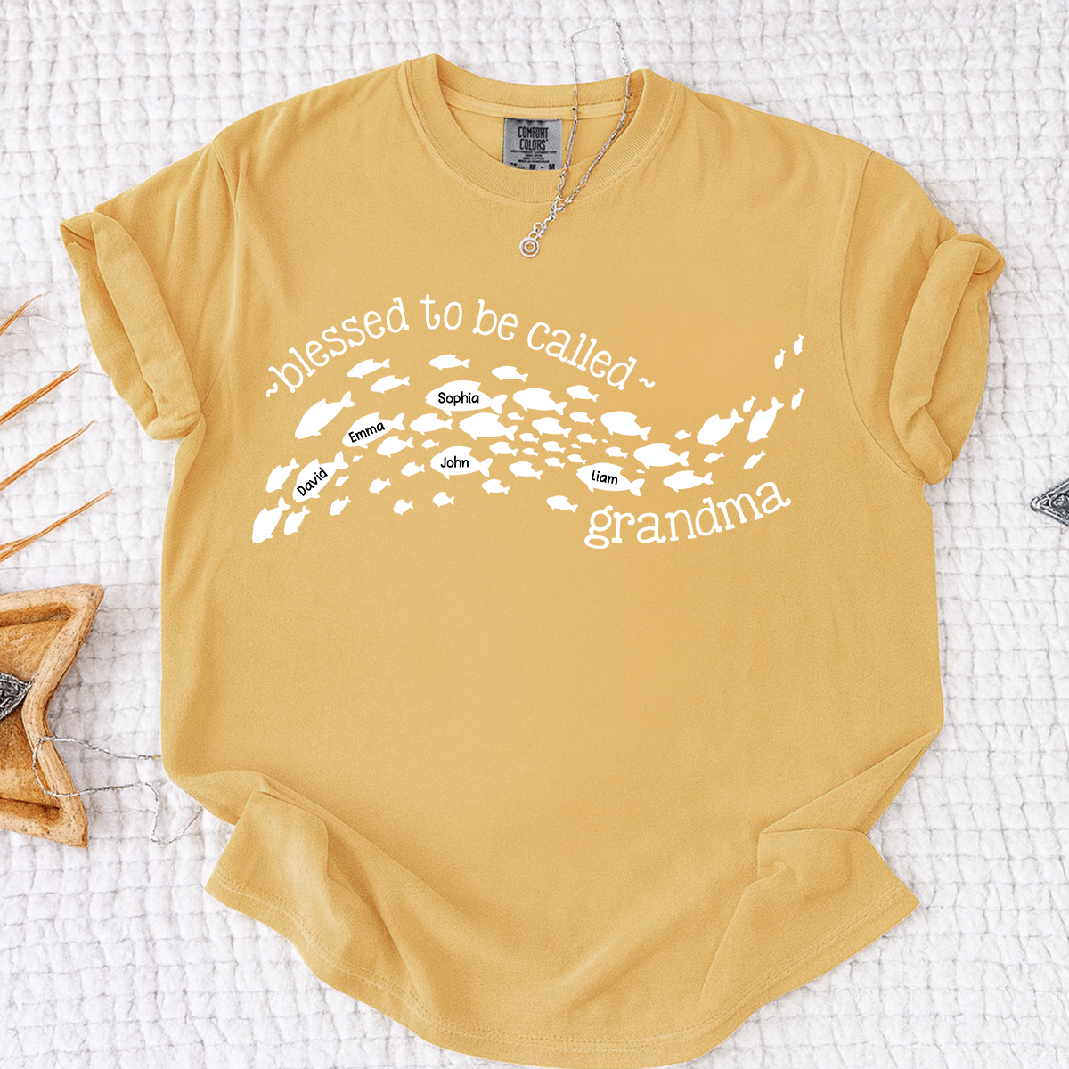 Comfort Colors Personalized Grandma Ocean Fish Shirt, Blessed to be Called Grandma T-Shirt, Custom Grandkids Names Sea Life Gift