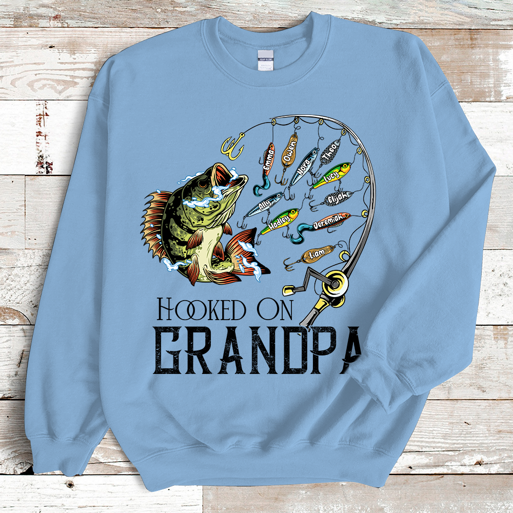 Personalized Hooked On Grandpa Fishing With Kids Name Sweatshirt