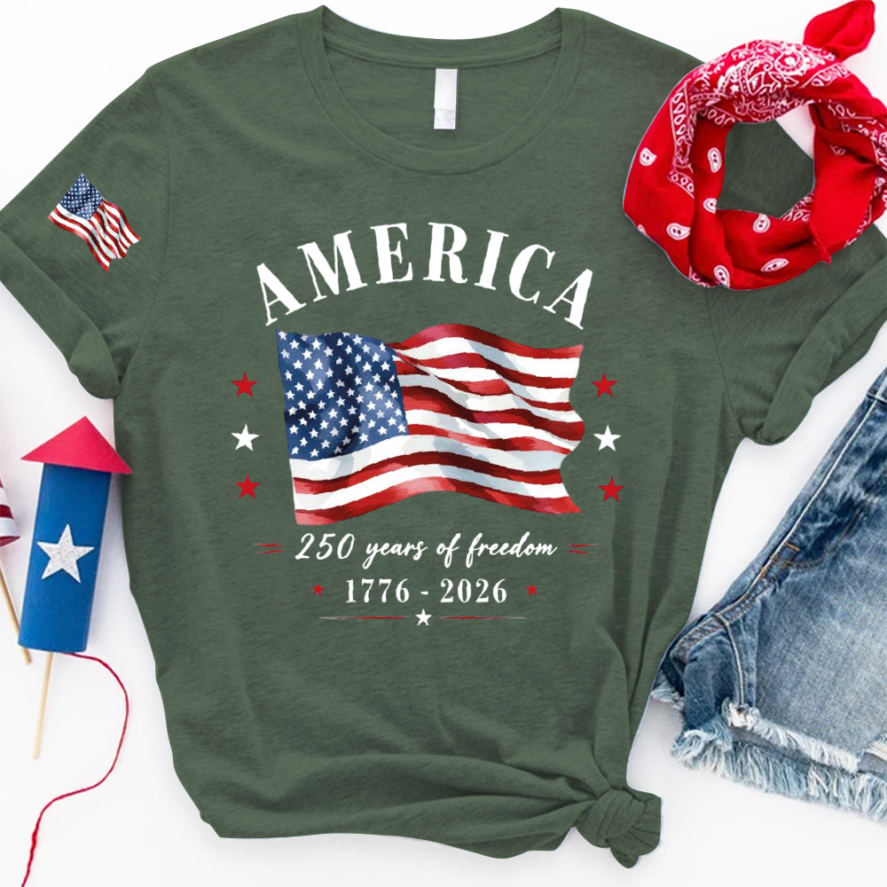 America 250 Years of Freedom Shirt, Patriotic USA Flag T-Shirt, 250th Anniversary America Tee, Fourth of July Shirt