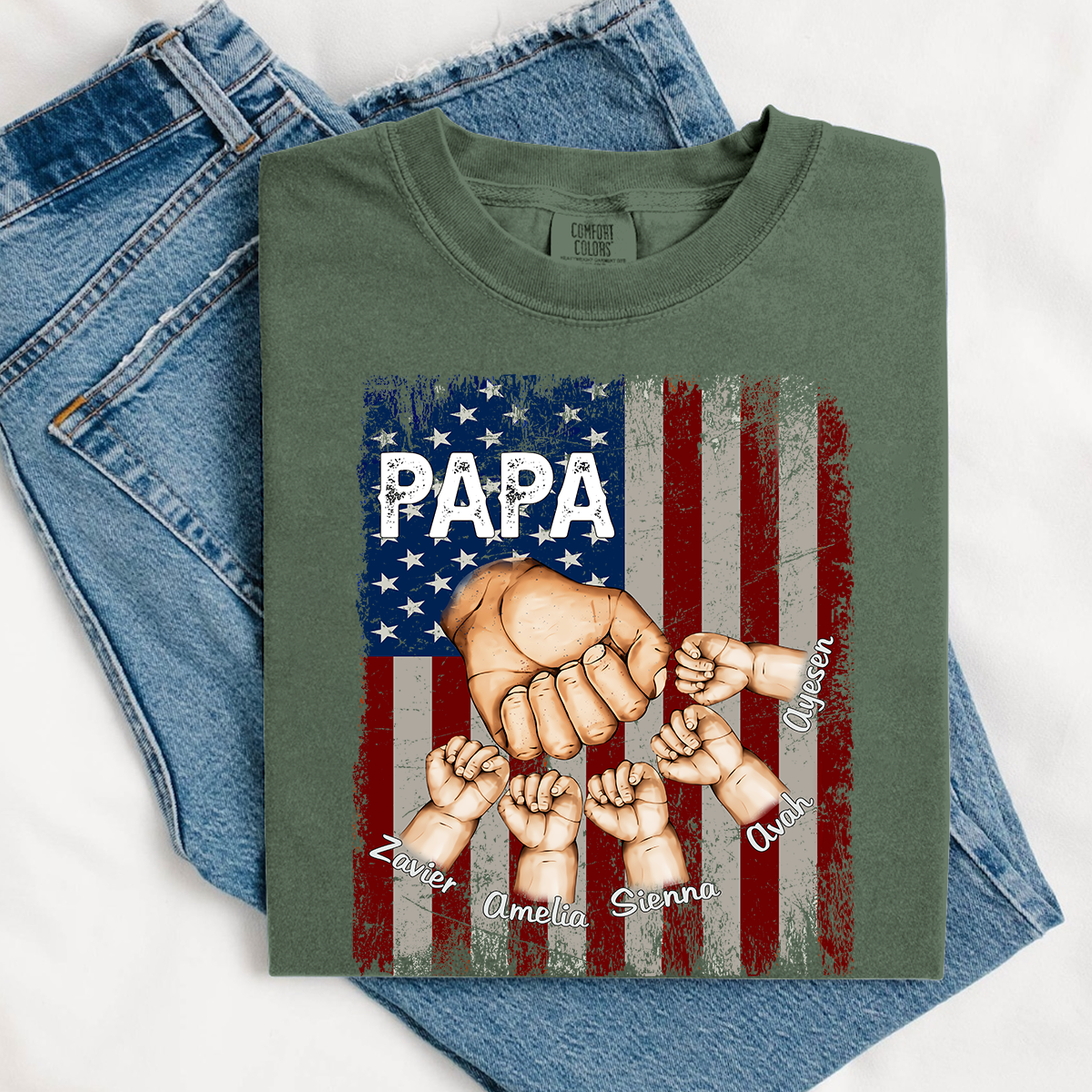 Comfort Colors® Custom Papa And Kids Fist Bump American Flag T-Shirt
